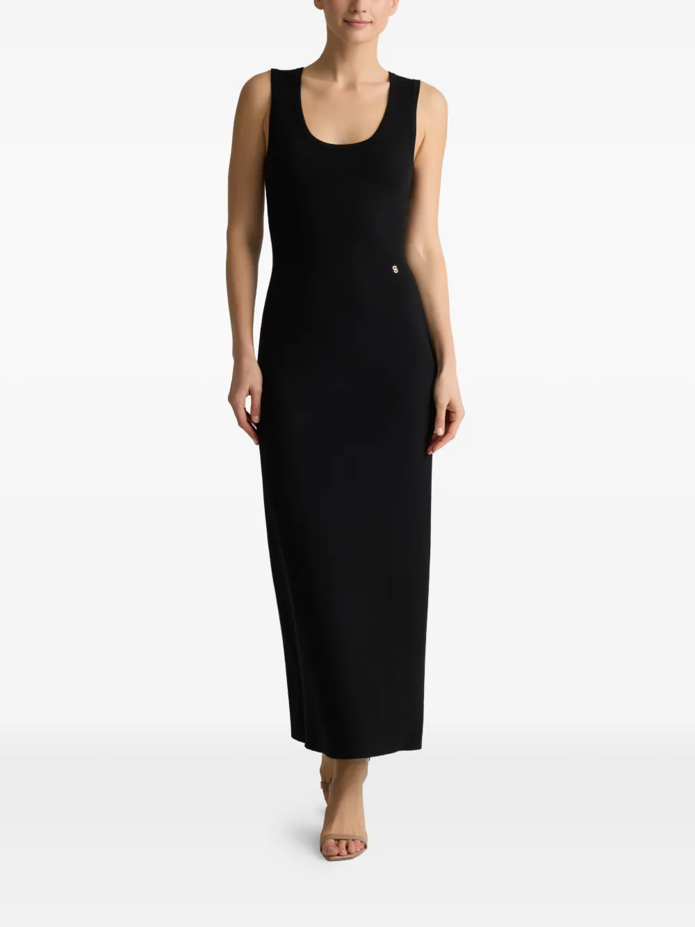 St. John Midi-jurk met diepe ronde hals en logo Zwart