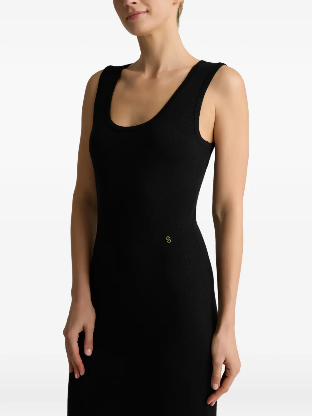 St. John Midi-jurk met diepe ronde hals en logo Zwart