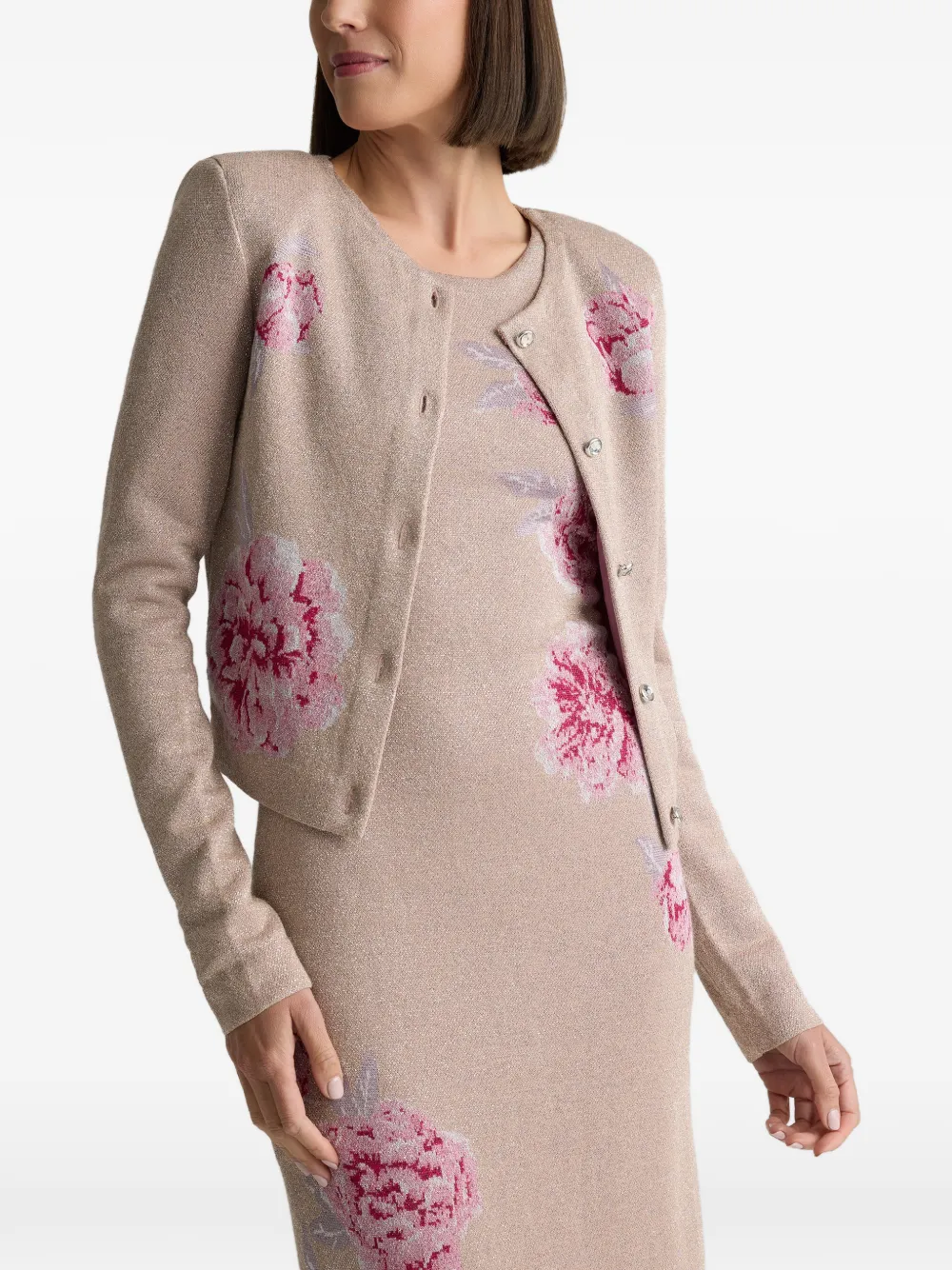 Renee Metallic-Peony-Jacquard-Knit Jacket
