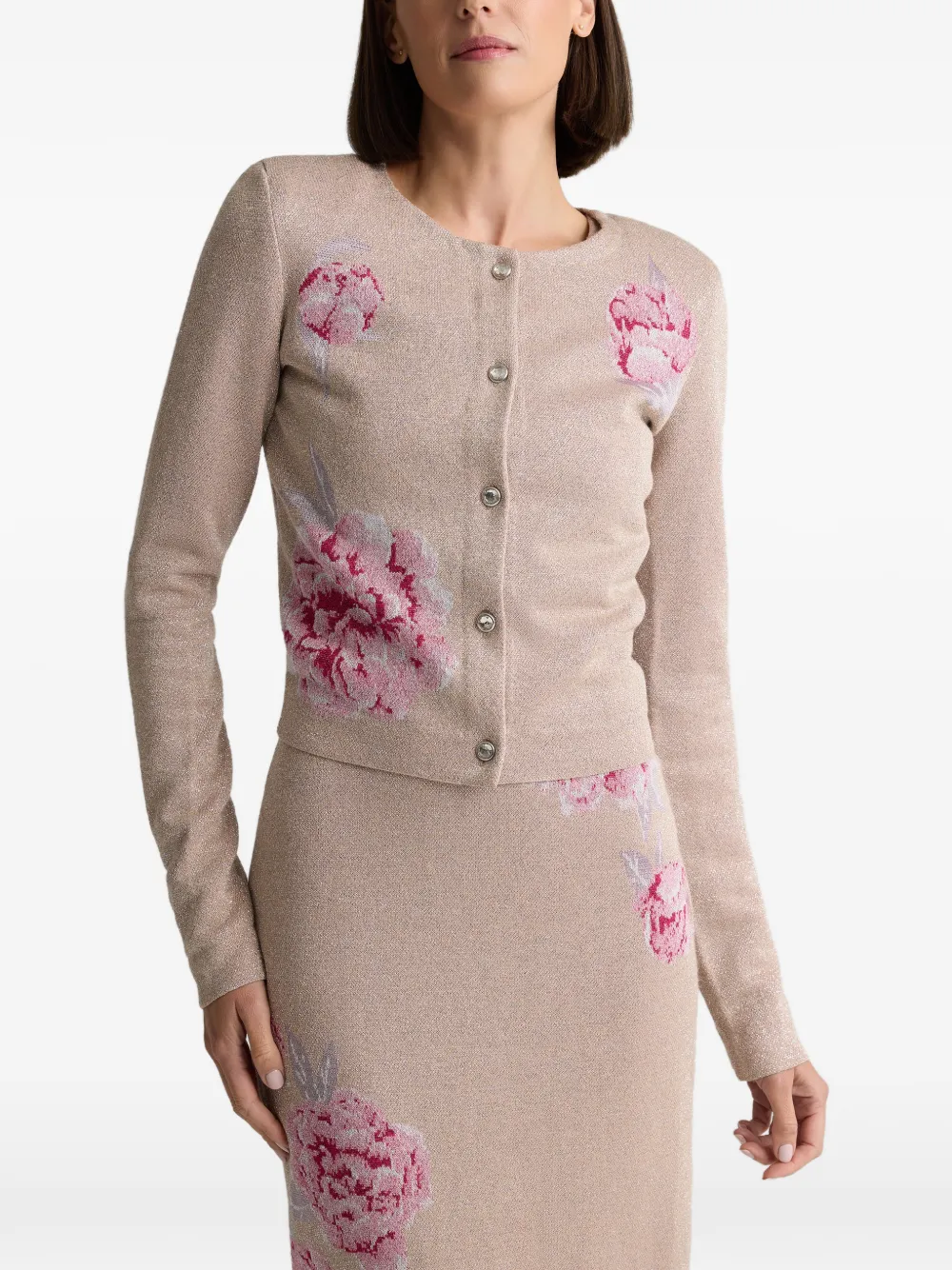 Renee Metallic-Peony-Jacquard-Knit Jacket