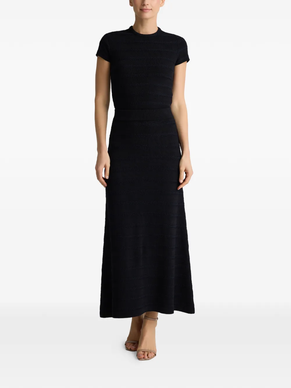  St. John Breton Stripe Knit A-line Mid Skirt - Blue 