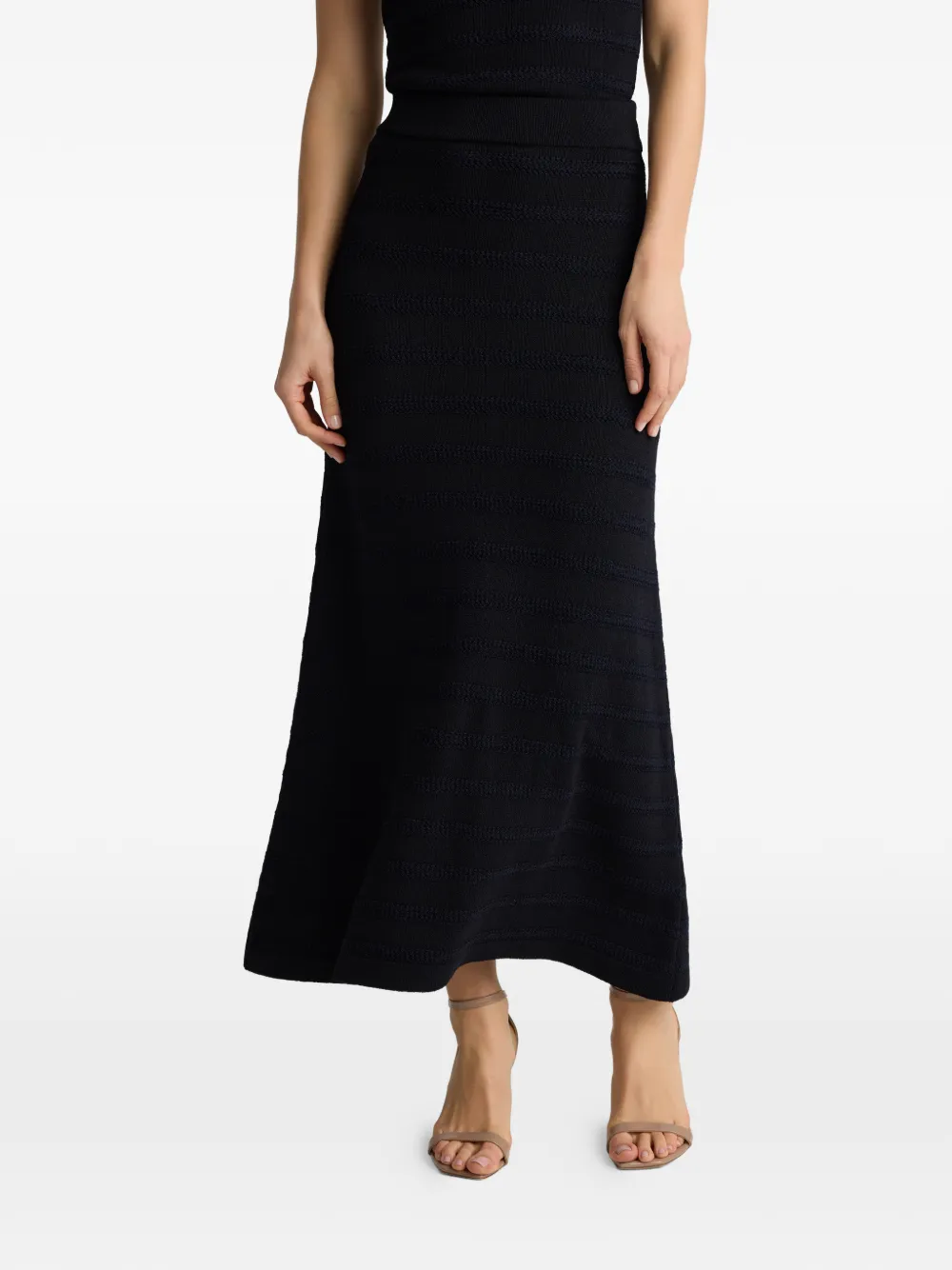  St. John Breton Stripe Knit A-line Mid Skirt - Blue 