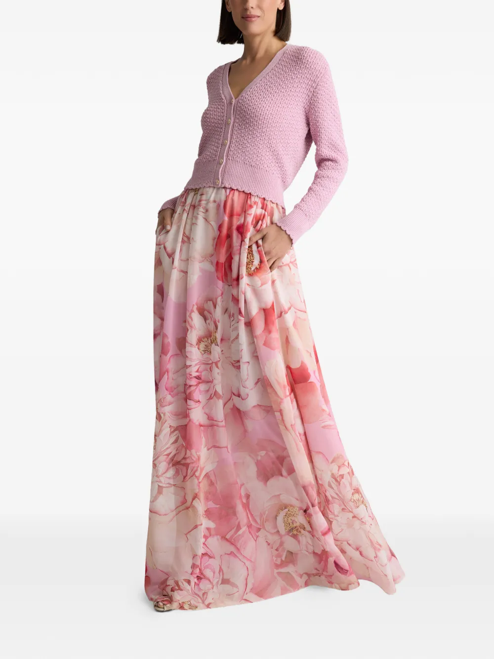  St. John Perle Crepe Knit Cardigan - Pink 