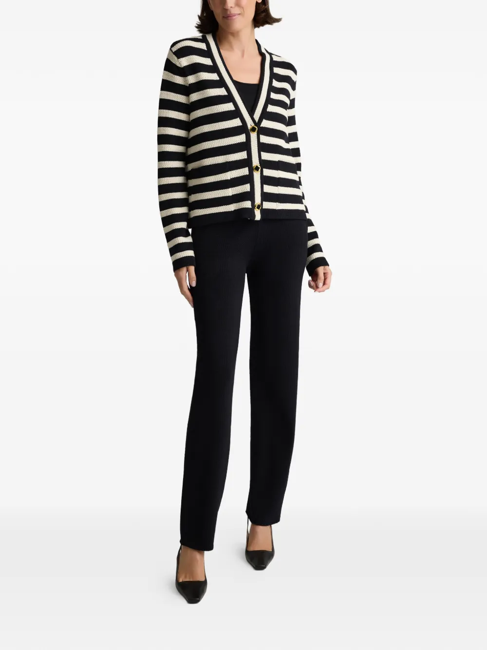  St. John Stripe Knit Cardigan - Black 