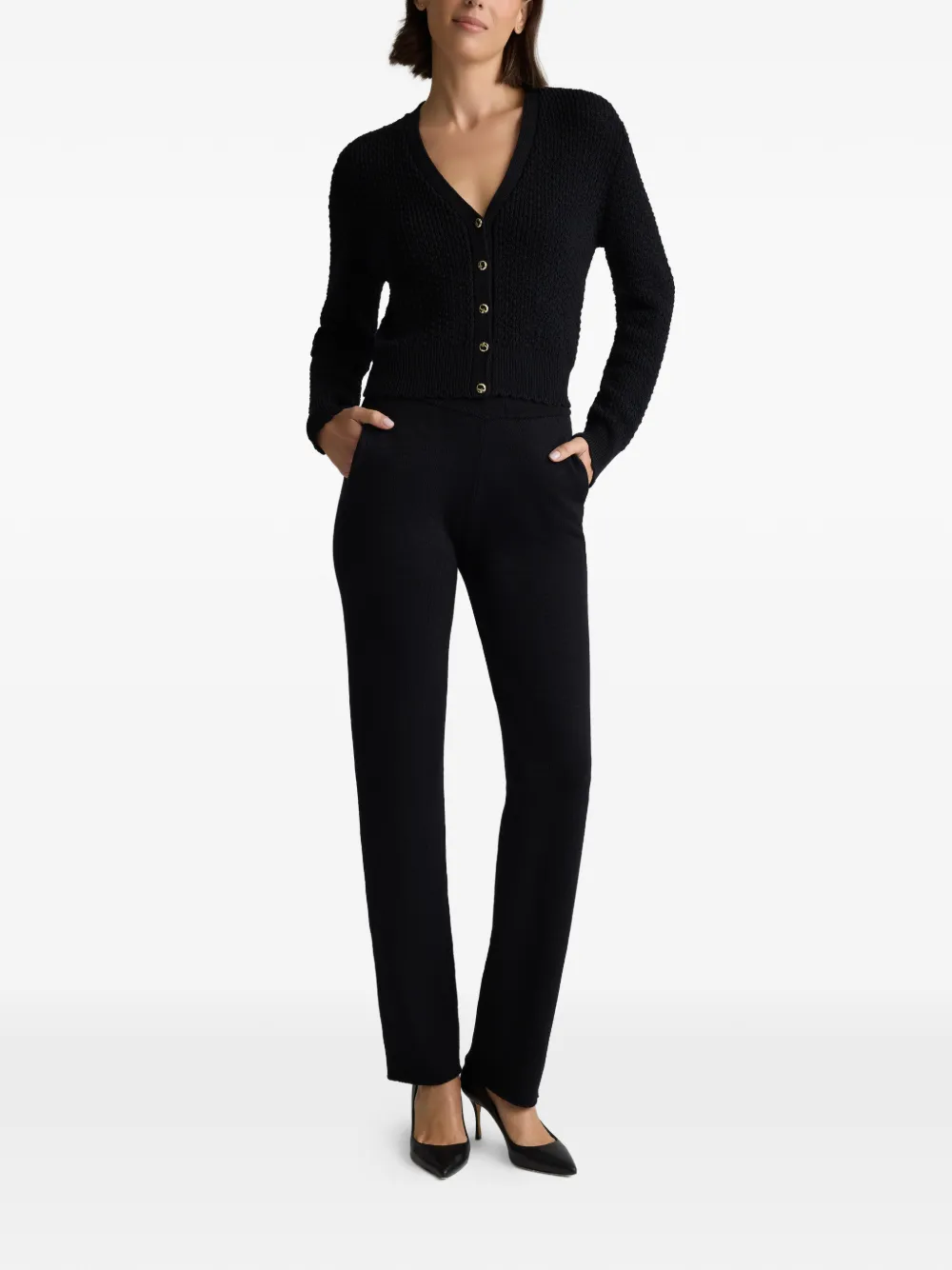  St. John Crepe Knit Cardigan - Black 