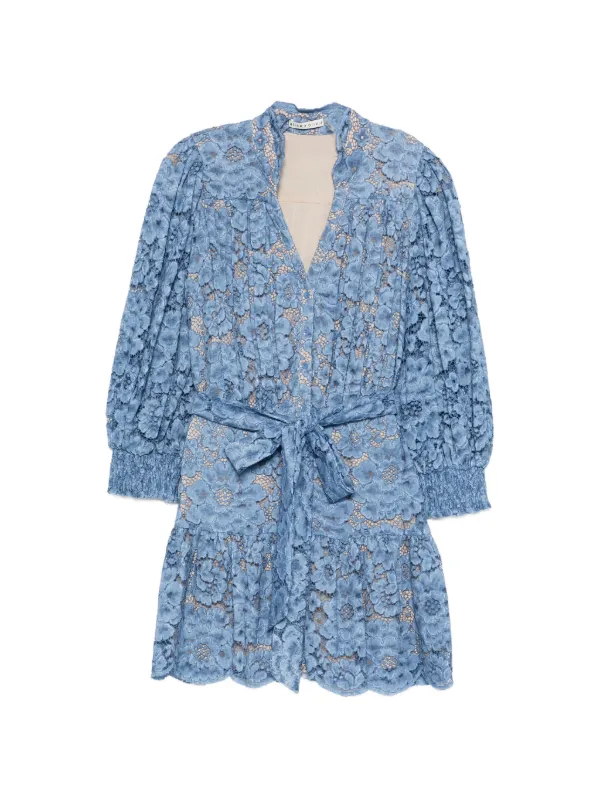 alice olivia blue dress MARNA TIERED MIDI TIE STRAP DRESS in OFF WHITE/FRENCH BLUE