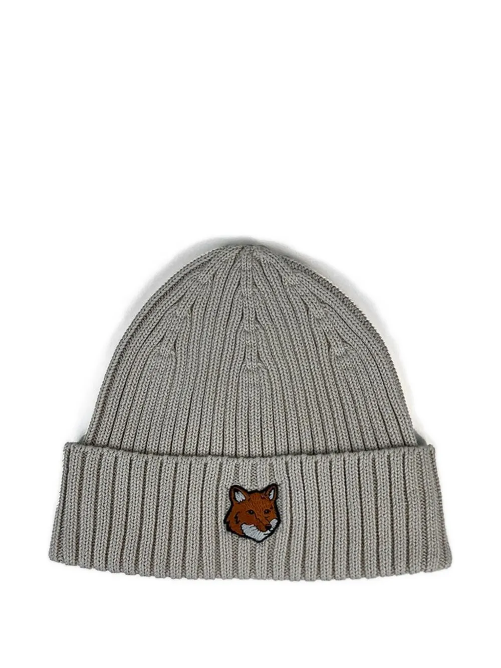 Maison Kitsuné Fox Head ribbed-knit beanie hat - Grigio