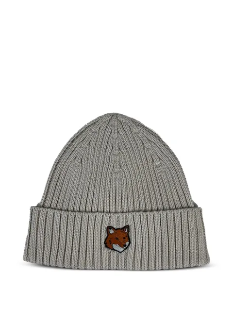 Maison Kitsuné Fox Head ribbed-knit beanie hat