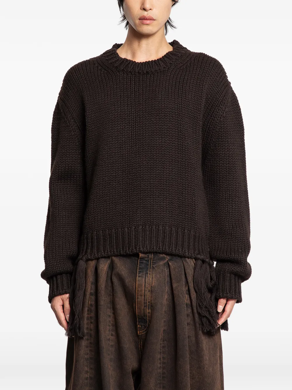 Hed Mayner fringed wool sweater - Marrone