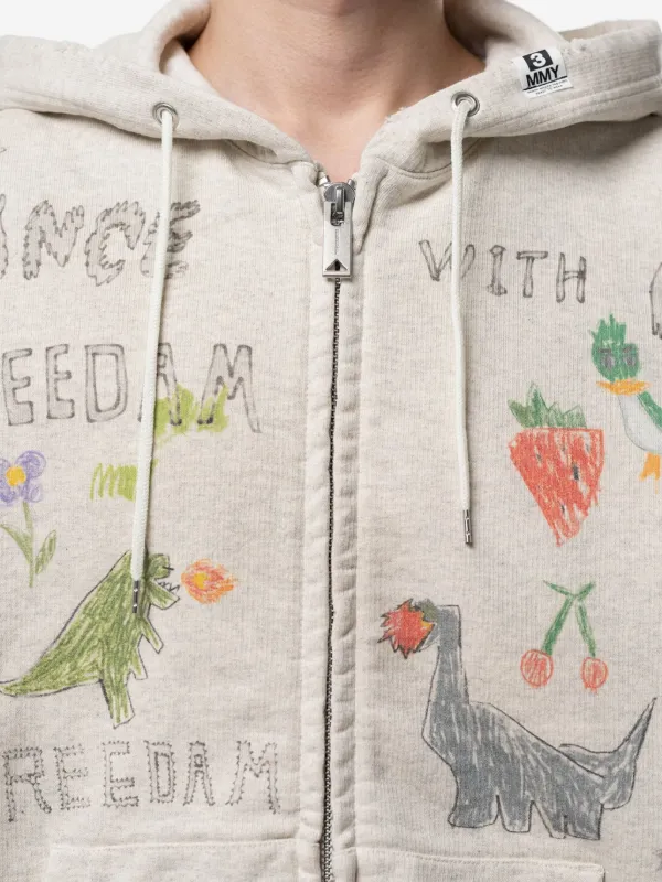 Maison MIHARA YASUHIRO Doodle Printed zip-up Hoodie | Neutrals