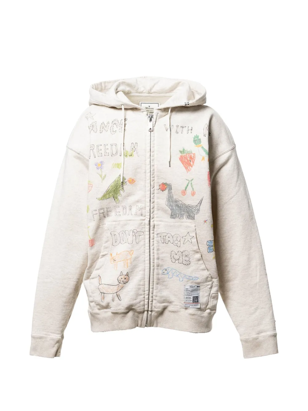 Maison MIHARA YASUHIRO doodle printed zip-up hoodie - Toni neutri