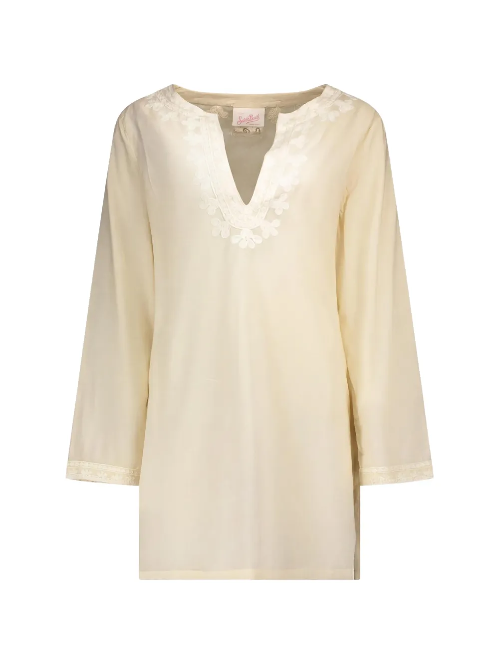 MC2 Saint Barth Cedy jurk met geborduurde afwerking en V-hals Beige