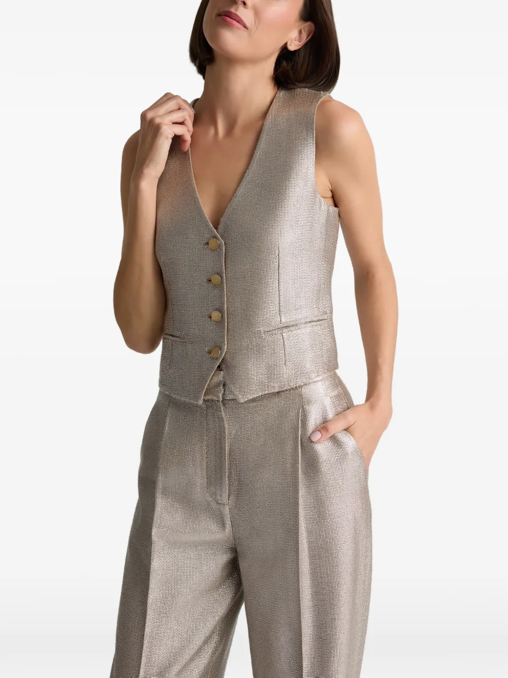  St. John V-neck Button Vest - Silver 