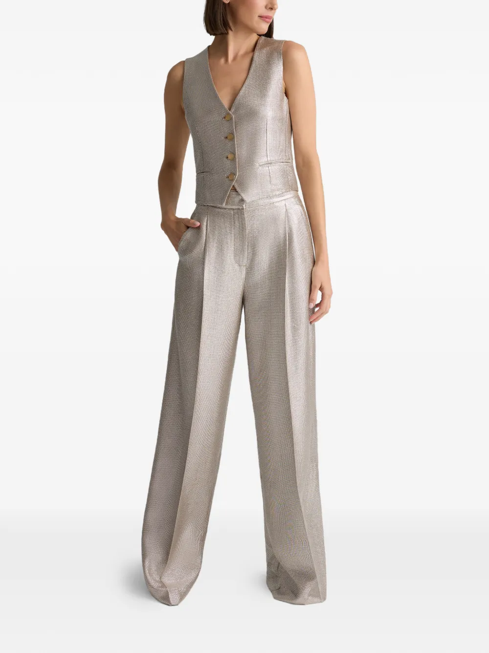  St. John V-neck Button Vest - Silver 