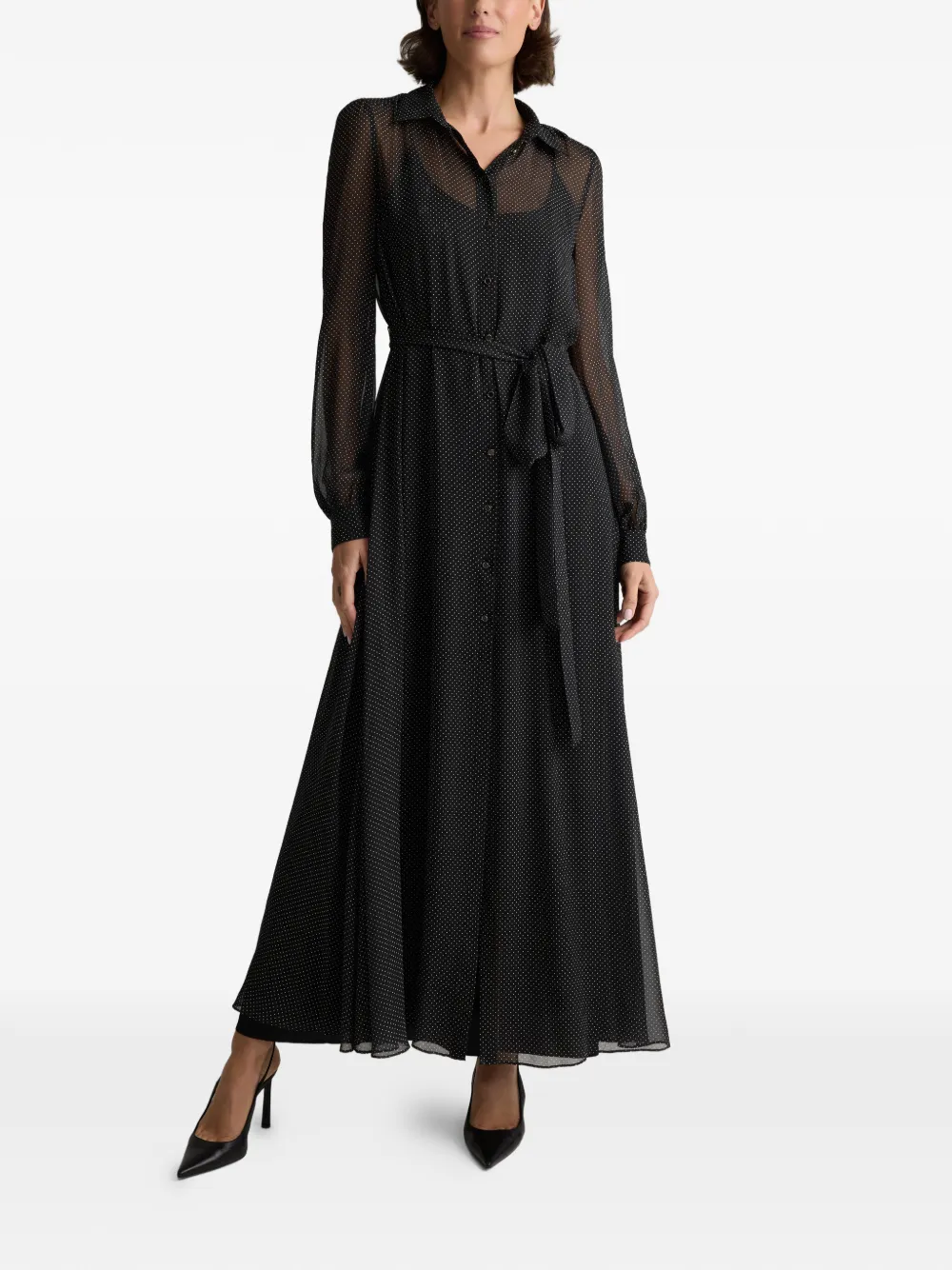  St. John Dot Printed Silk Midi Dress - Black 