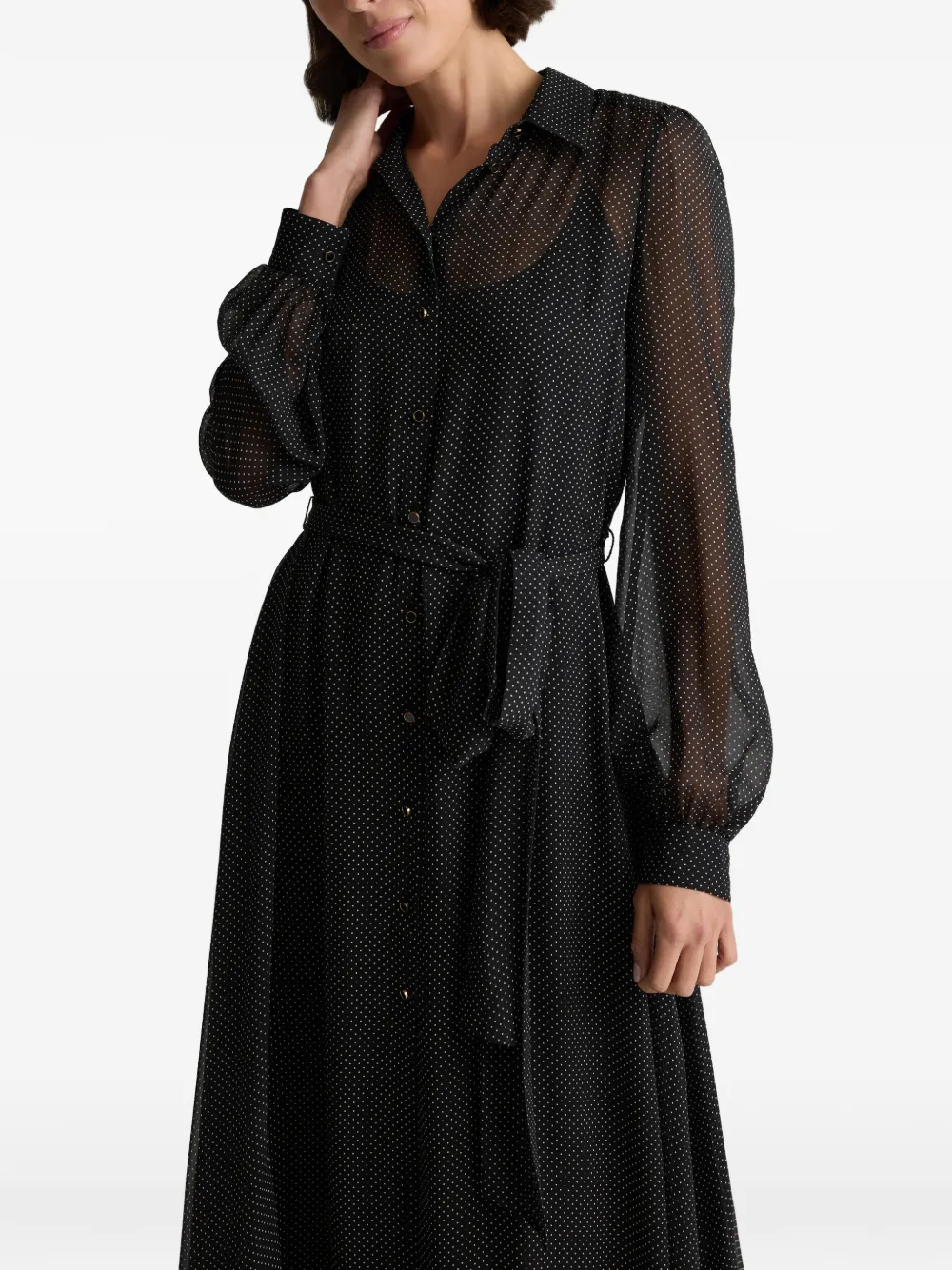  St. John Dot Printed Silk Midi Dress - Black 