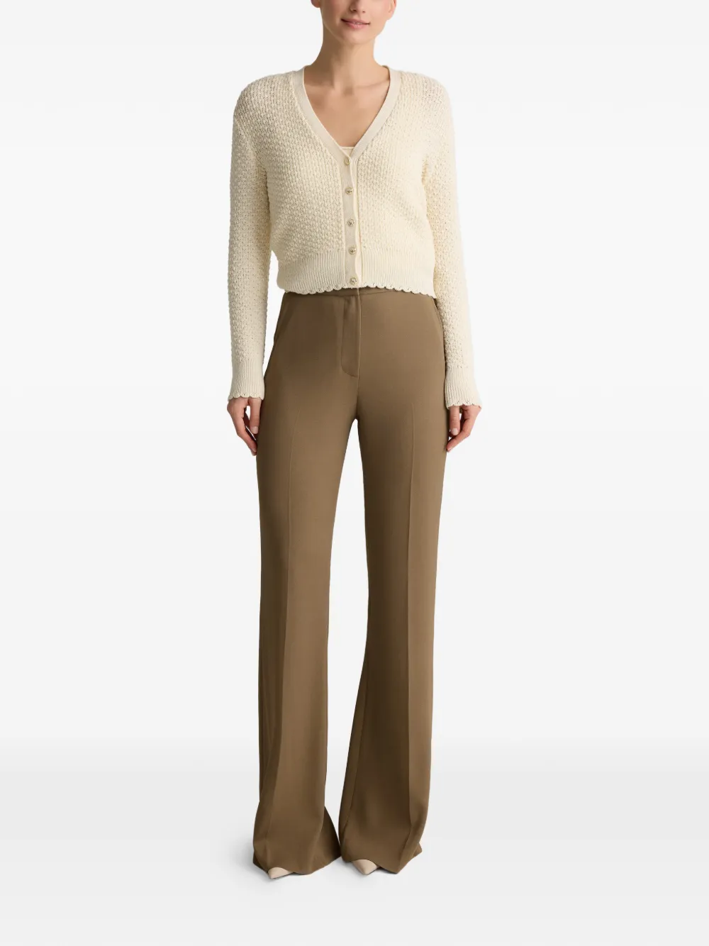  St. John Perle Crepe Knit Cardigan - Neutrals 