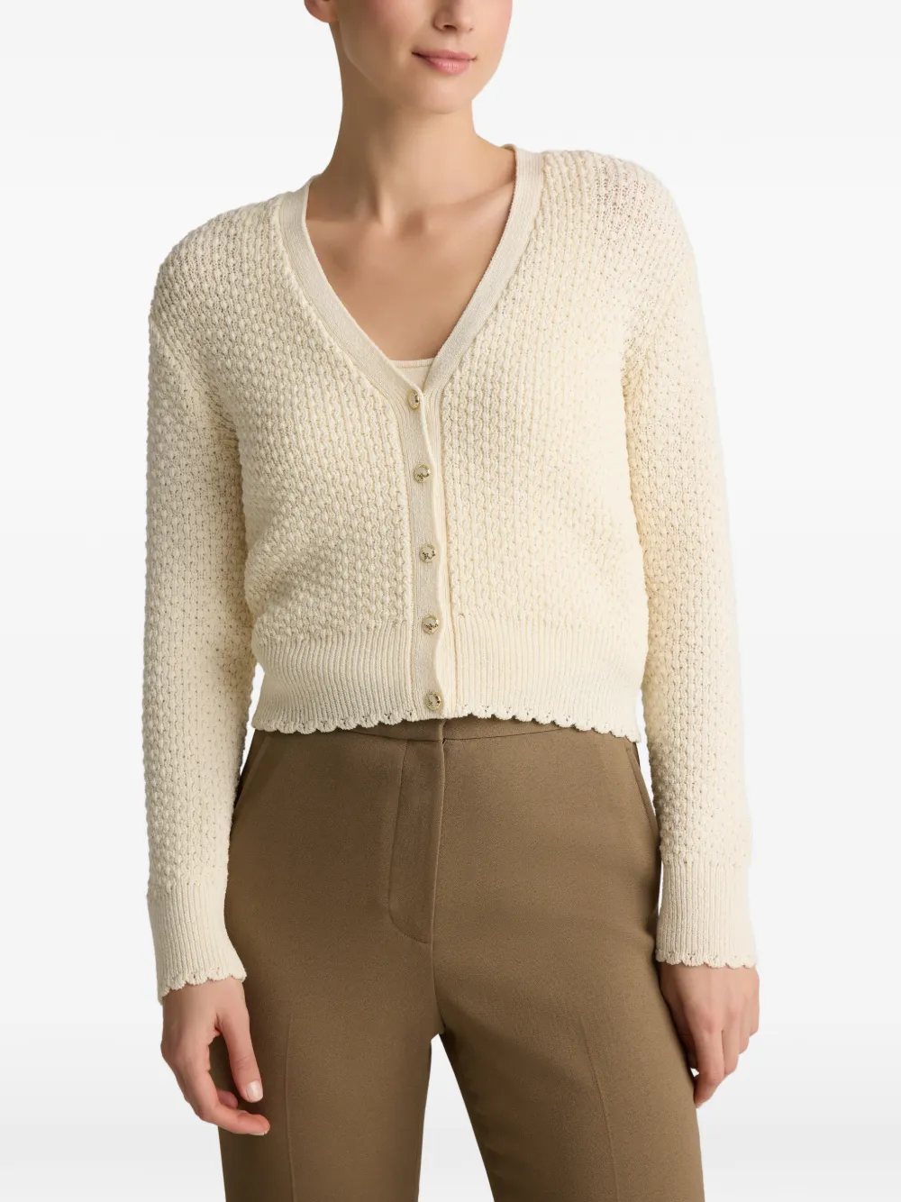  St. John Perle Crepe Knit Cardigan - Neutrals 