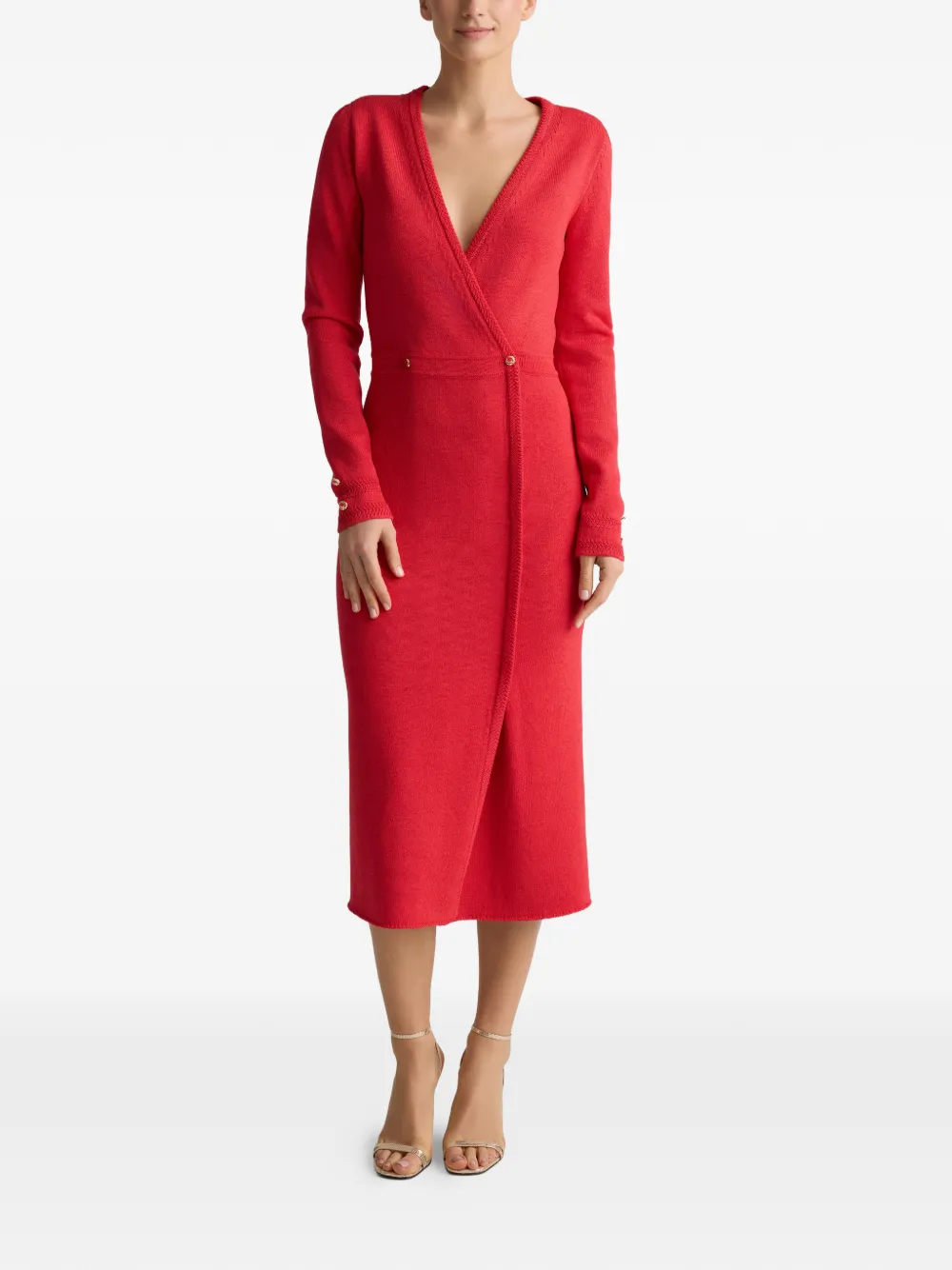 St. John Gebreide midi-jurk met V-hals Rood