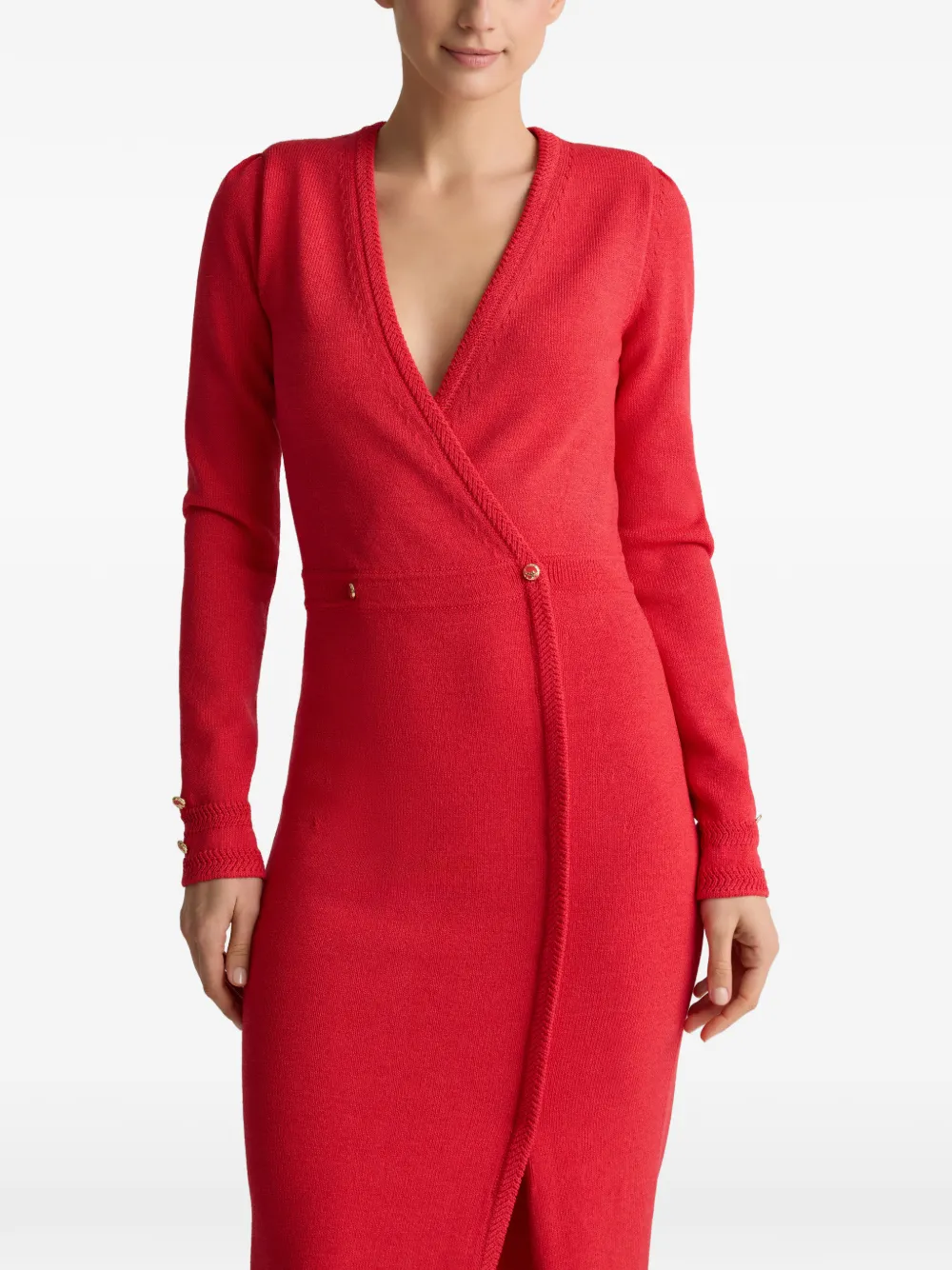 St. John Gebreide midi-jurk met V-hals Rood