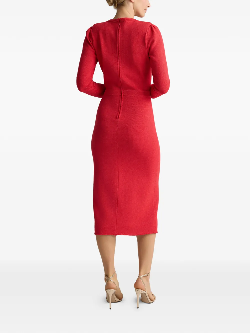 St. John Gebreide midi-jurk met V-hals Rood