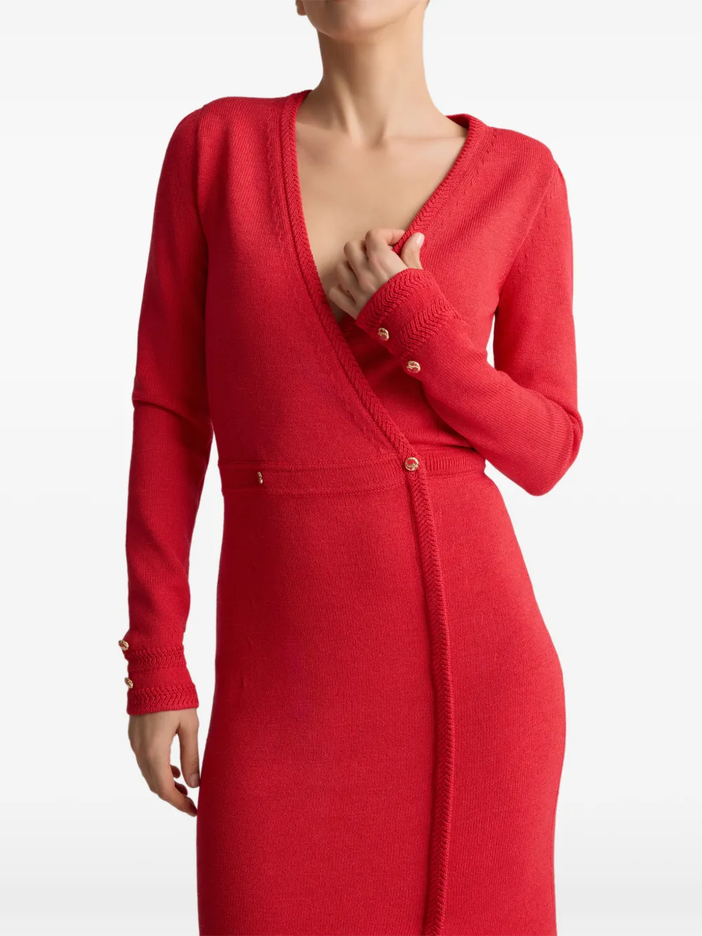 St. John Gebreide midi-jurk met V-hals Rood