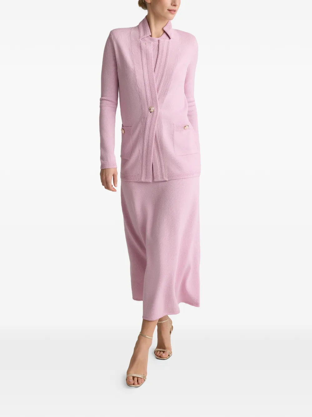  St. John Pocket Button Knit Jacket - Pink 