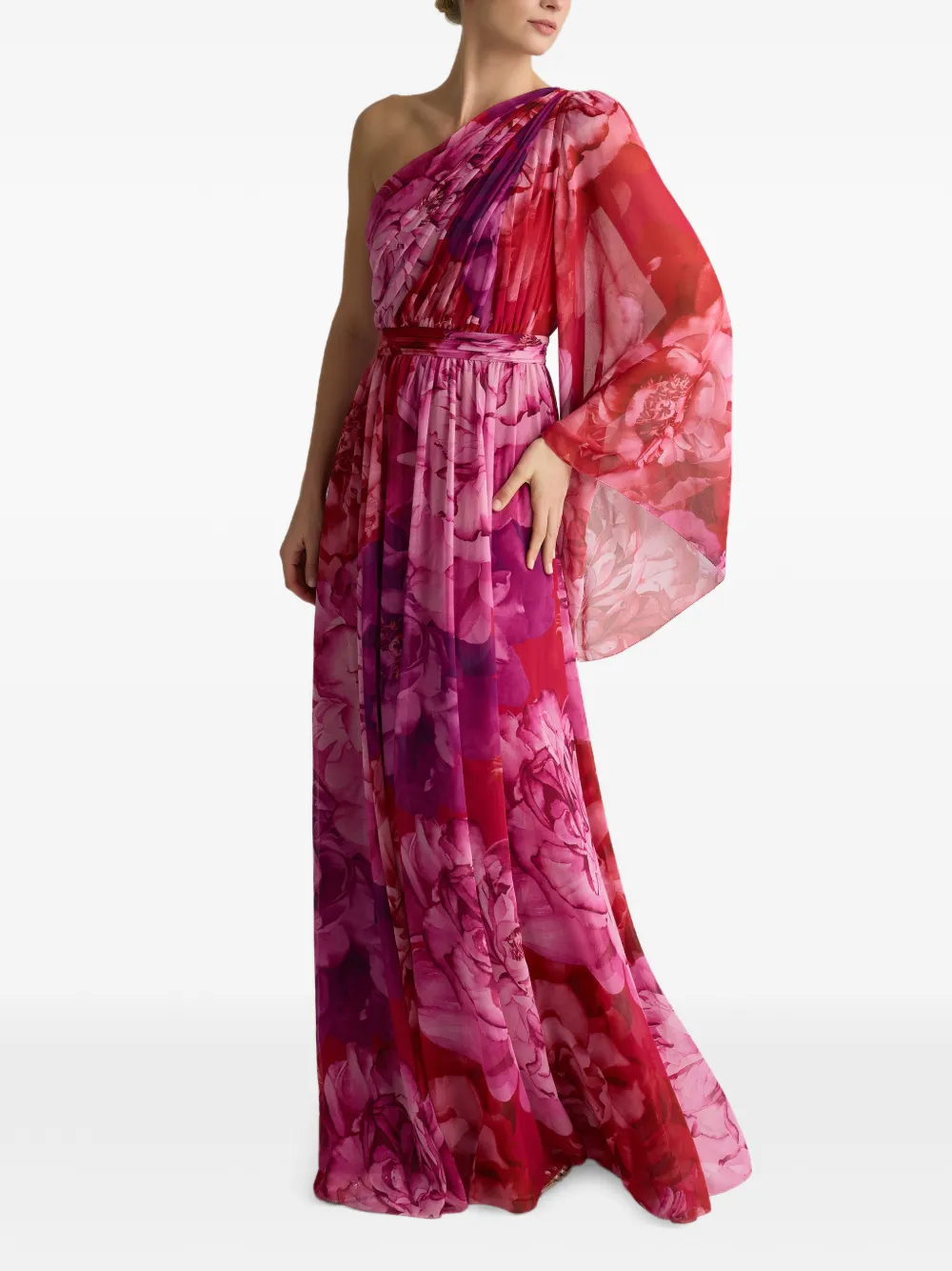 Paloma One-Shoulder Floral-Print Dress