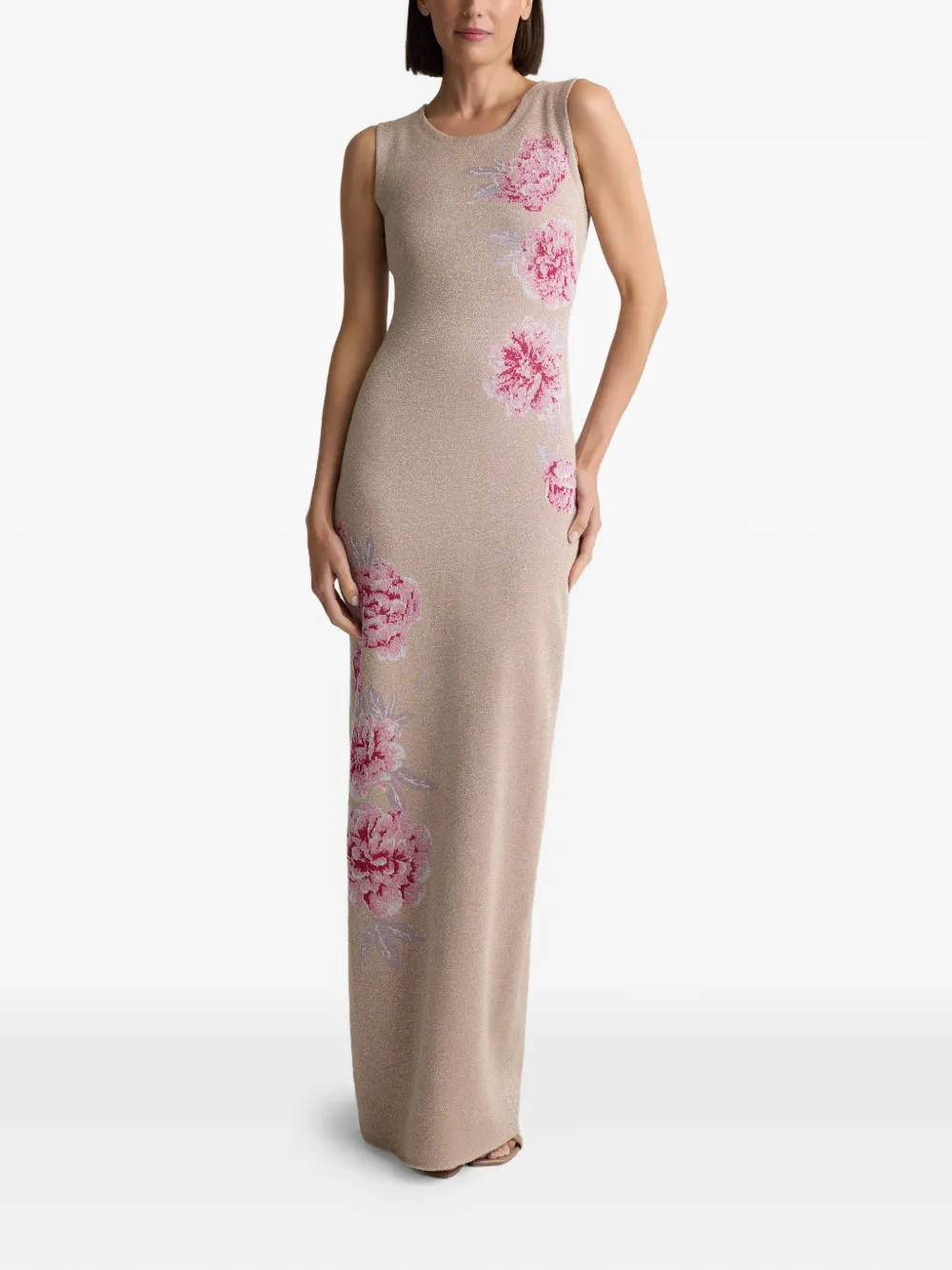 St. John Gianna gebreide jurk met metallic pioenroos jacquard Beige