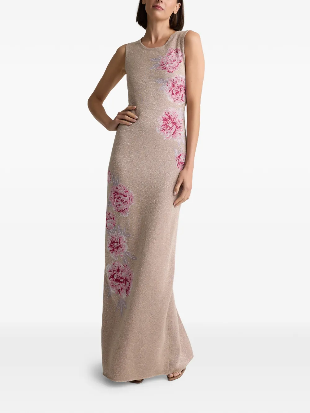 St. John Gianna gebreide jurk met metallic pioenroos jacquard Beige