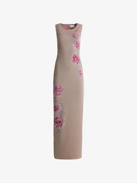 St. John Gianna metallic-peony-jacquard-knit dress