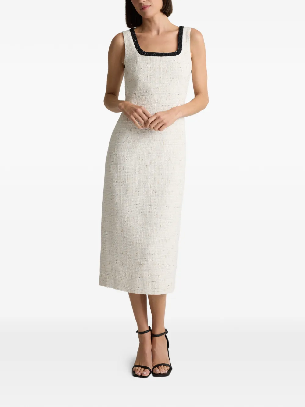 Tweed Square-Neck Midi Dress