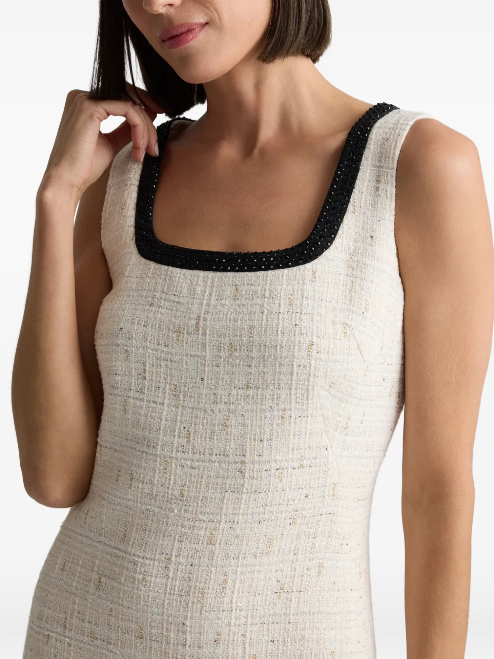 Tweed Square-Neck Midi Dress