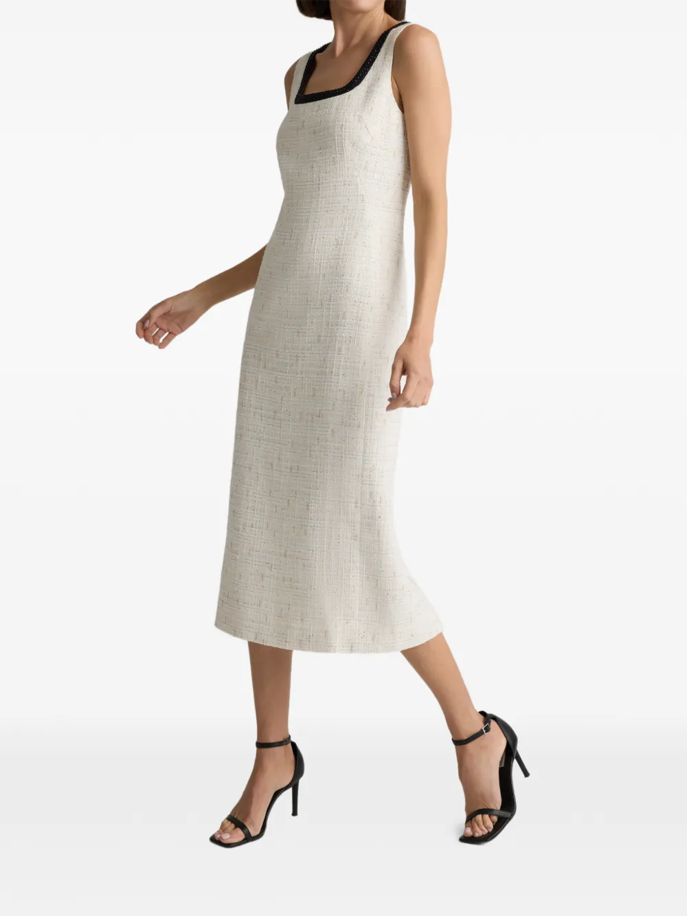 Tweed Square-Neck Midi Dress