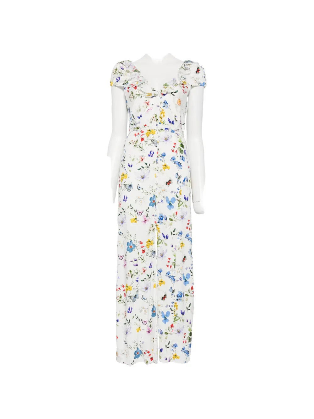 alice + olivia Tara ruffled floral slip midi dress - Bianco