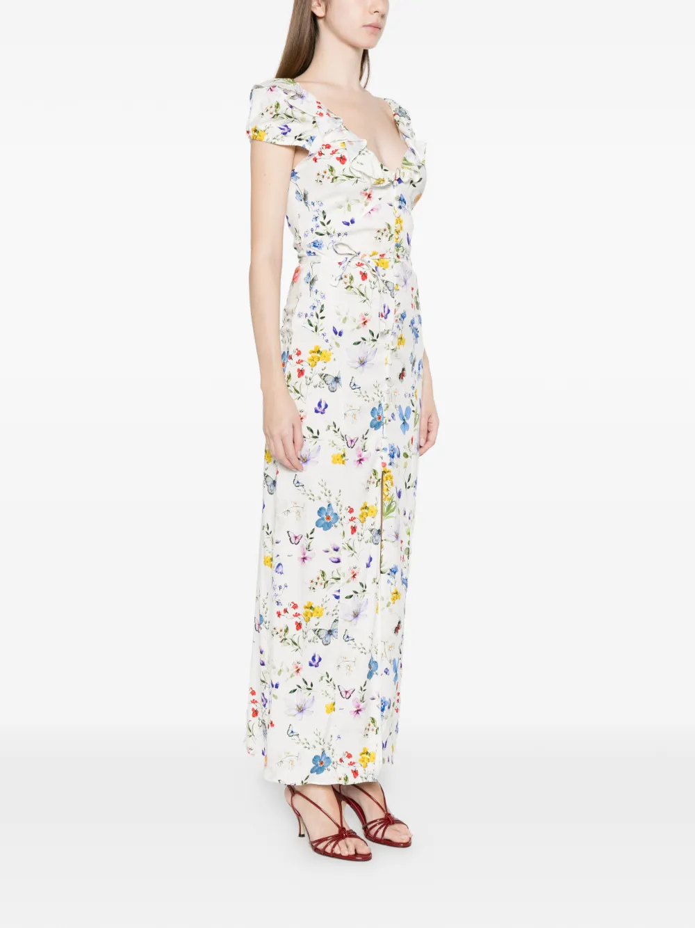 alice + olivia Tara midi-jurk met ruches en bloemenprint Wit