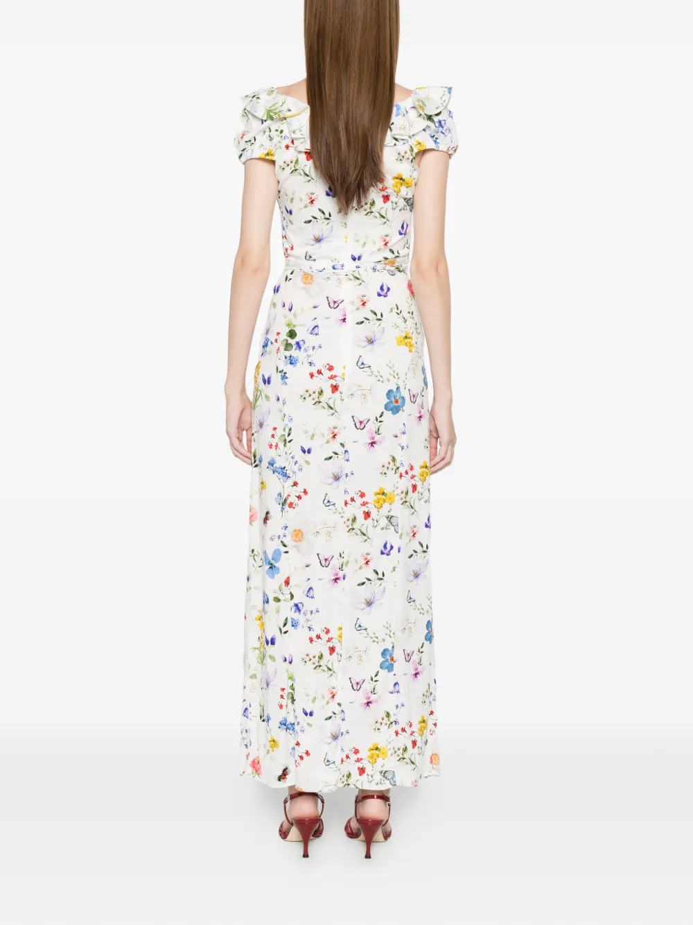 alice + olivia Tara midi-jurk met ruches en bloemenprint Wit