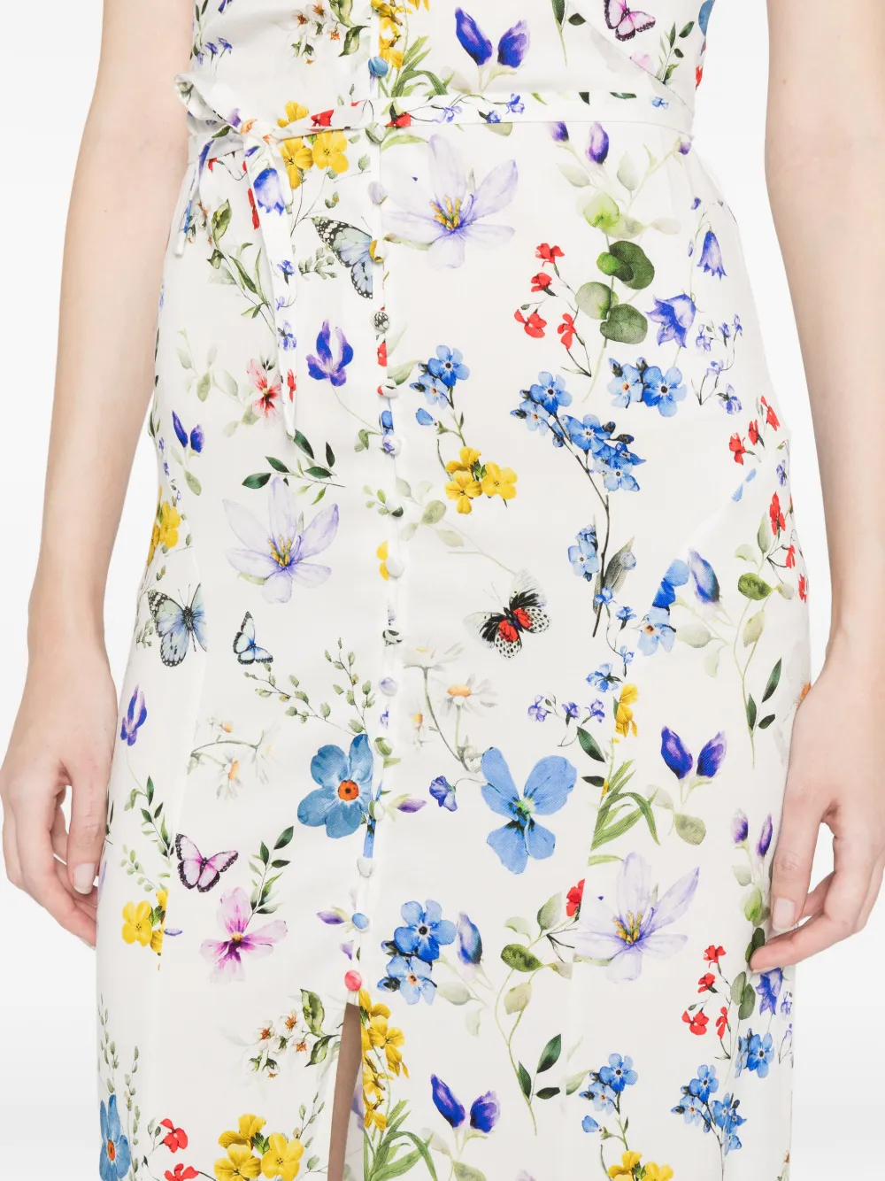 alice + olivia Tara midi-jurk met ruches en bloemenprint Wit