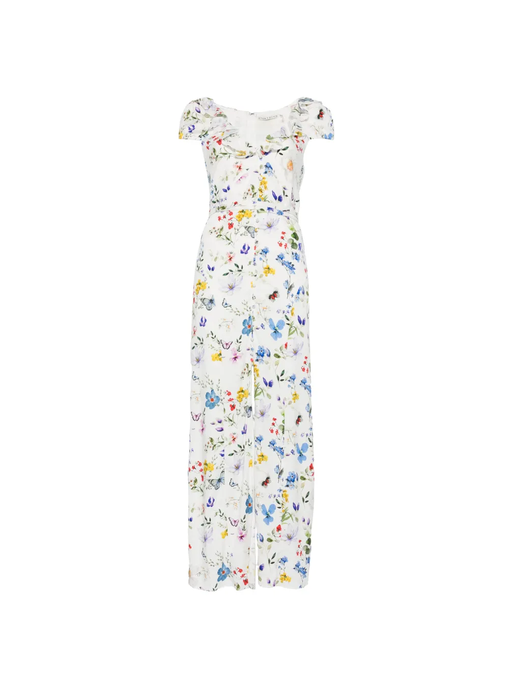 alice + olivia Tara ruffled floral slip midi dress - Bianco