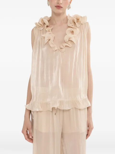 NISSA top i chiffon med flæser