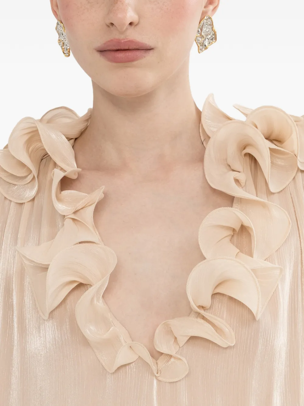 NISSA Chiffon top met ruches Beige