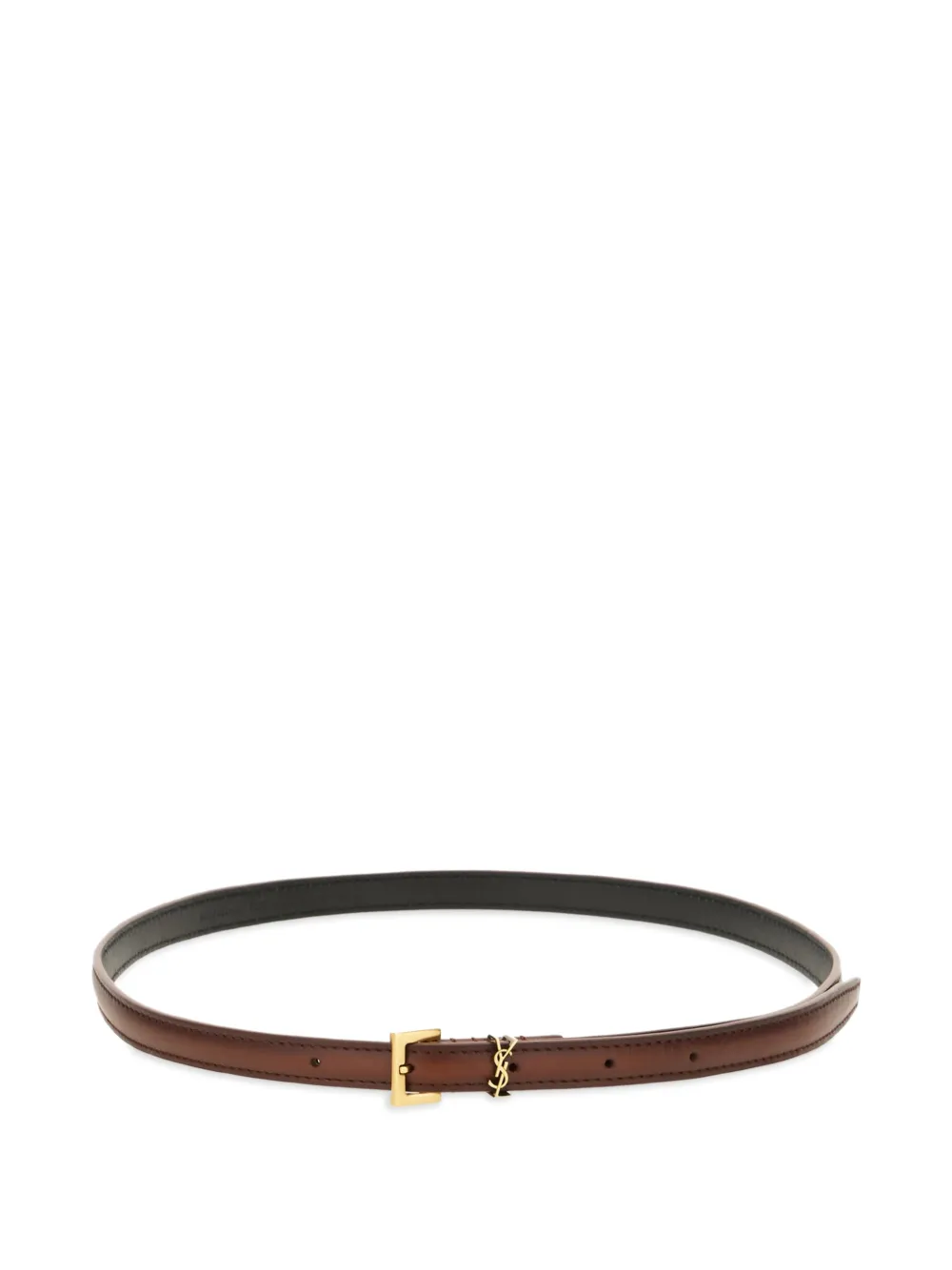 Saint Laurent Cassandre aged-effect leather buckle belt - Brown