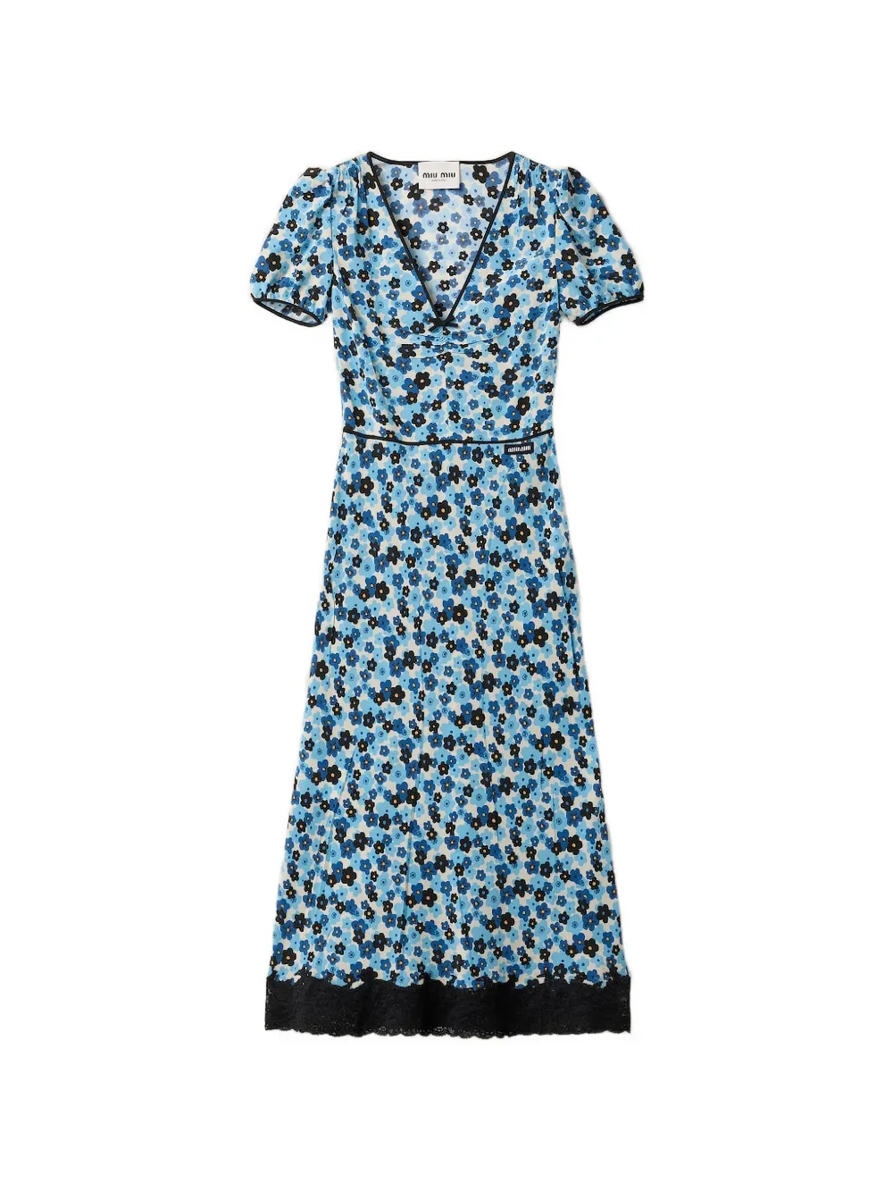 Miu Miu floral-print lace-trim midi dress - Bianco