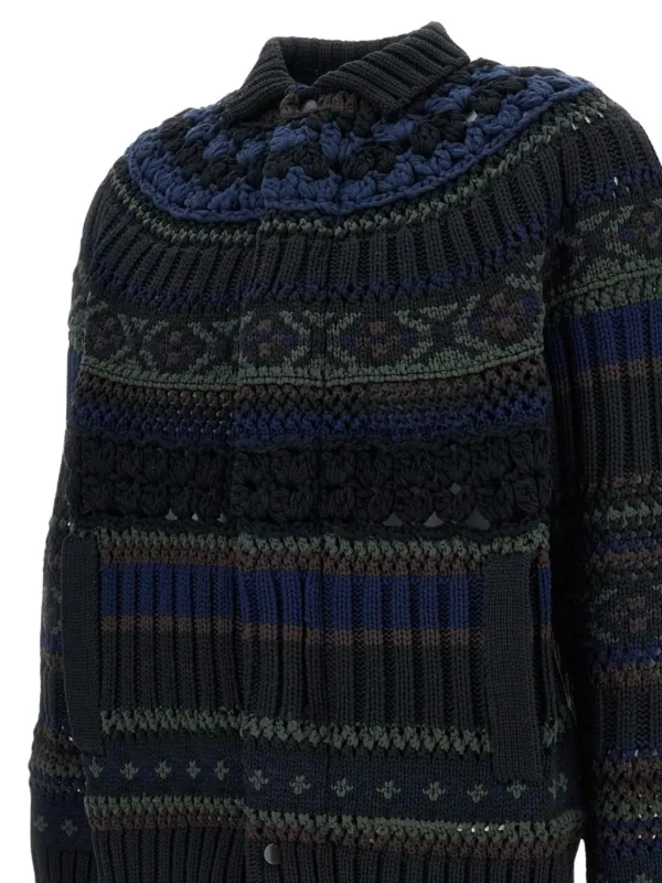 Sacai Crochet Panelled Cardigan | Blue | FARFETCH JO