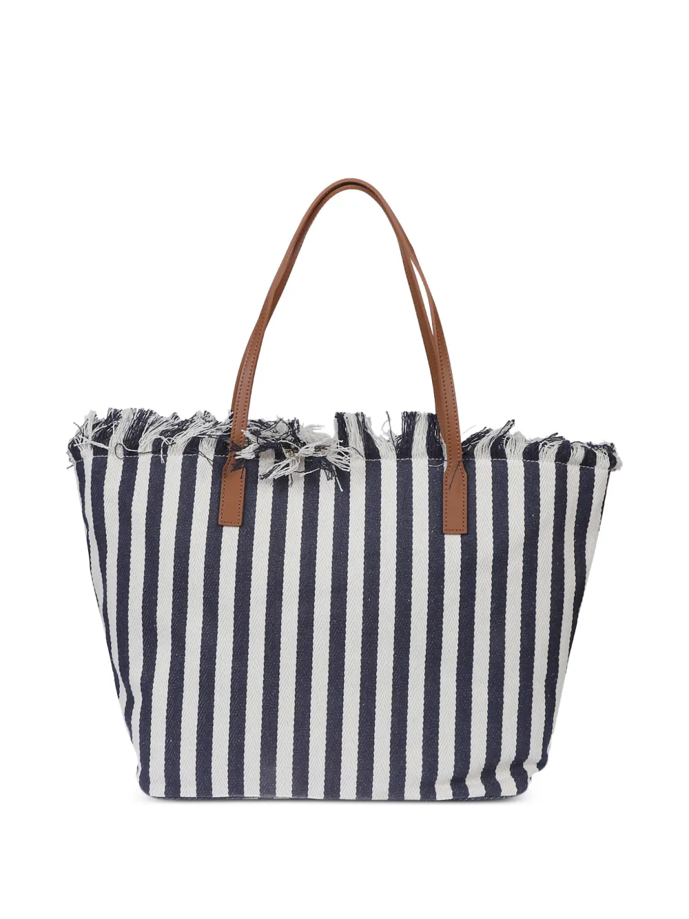 MC2 Saint Barth City Bag Mid gestreepte schoudertas met franje Blauw