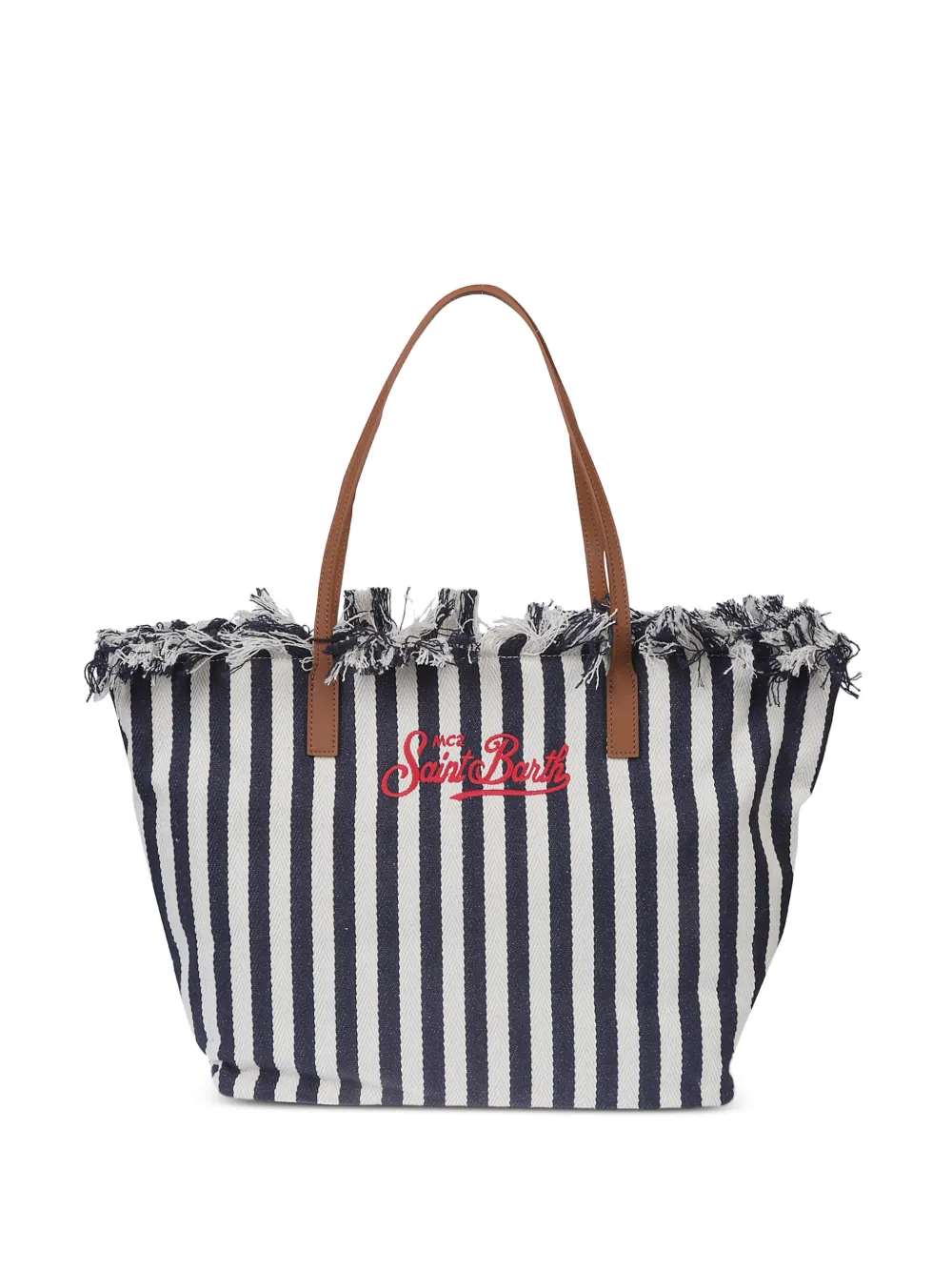 MC2 Saint Barth City Bag Mid gestreepte schoudertas met franje Blauw