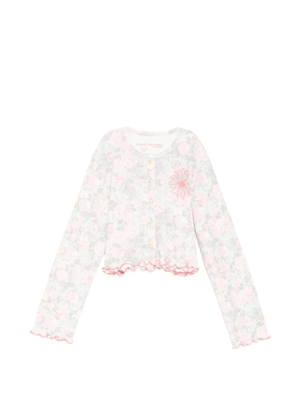 Mardi Mercredi Les Petites WAFFLE FLEUR FRILL cardigan - Weiß