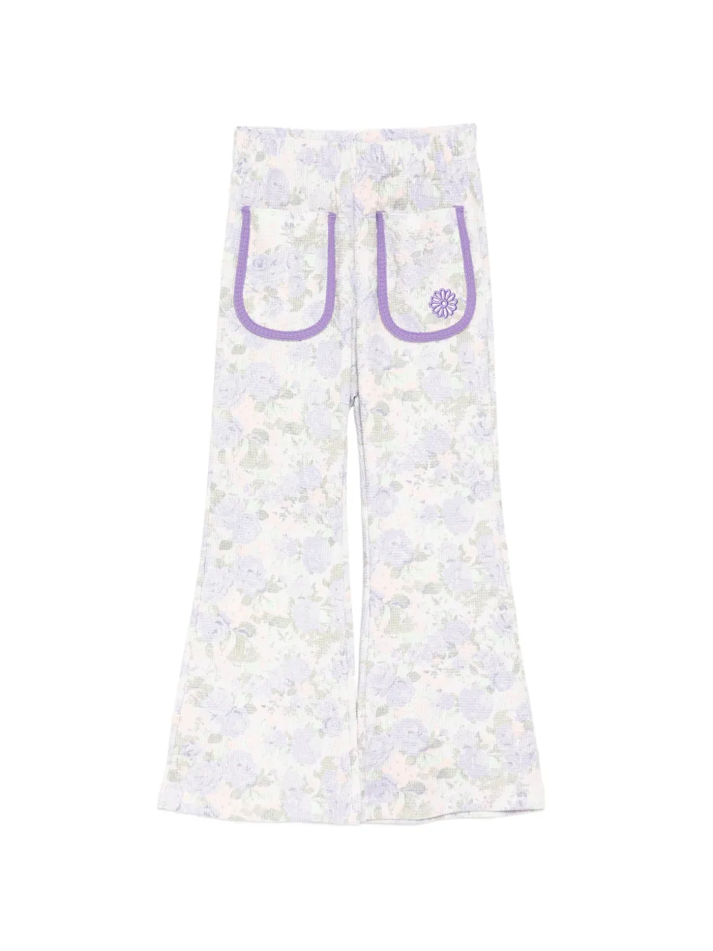 Mardi Mercredi Les Petites WAFFLE FLARED FLEUR trousers - Toni neutri