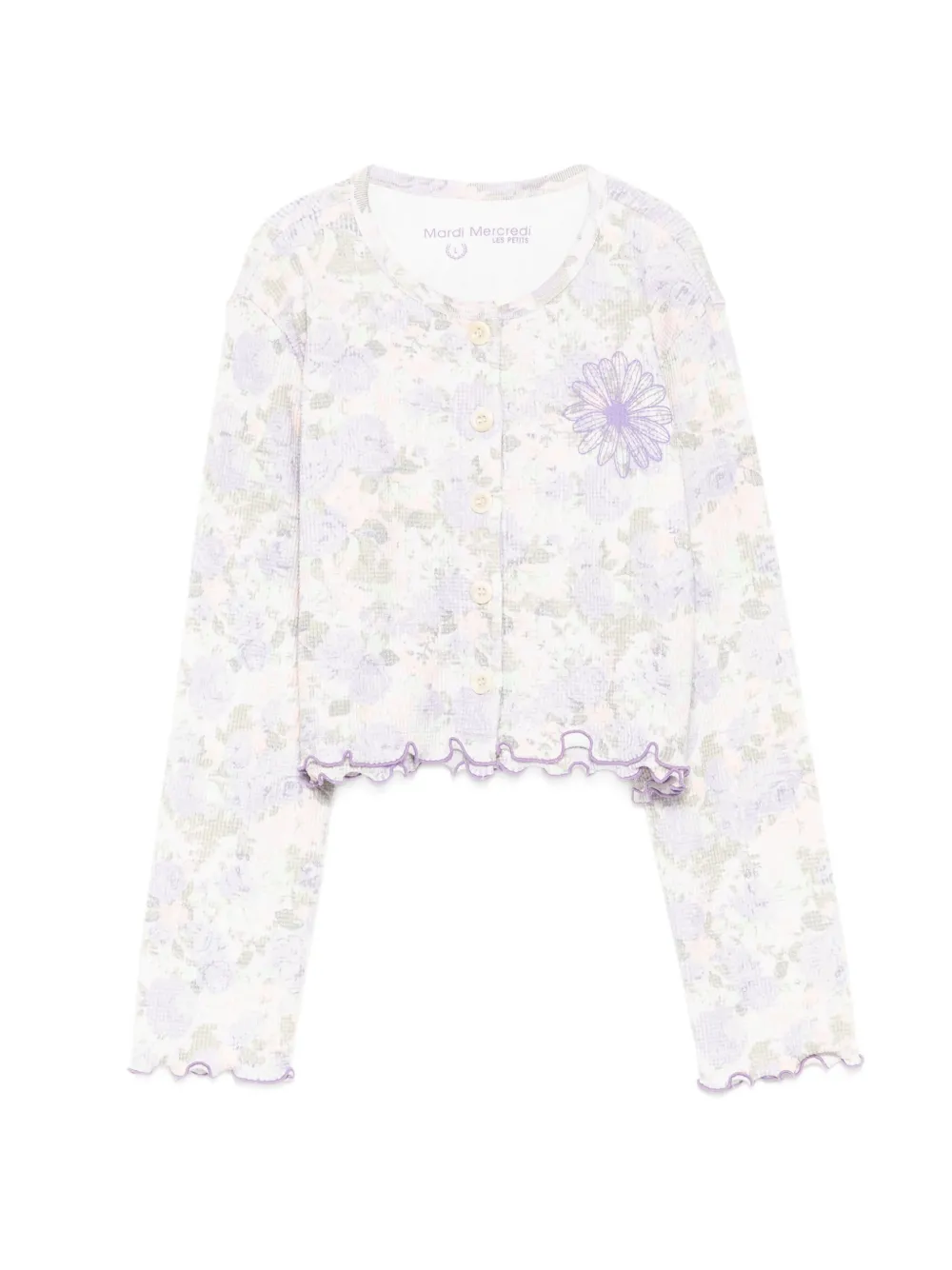 Mardi Mercredi Les Petites floral-print waffle-knit cardigan - White