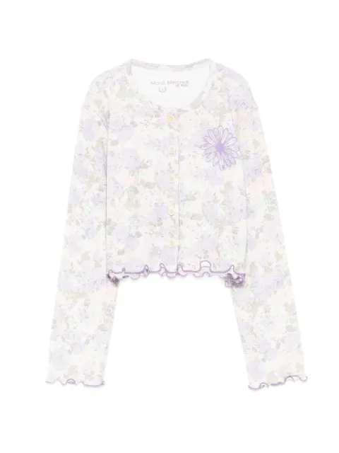 Mardi Mercredi Les Petites floral-print waffle-knit cardigan